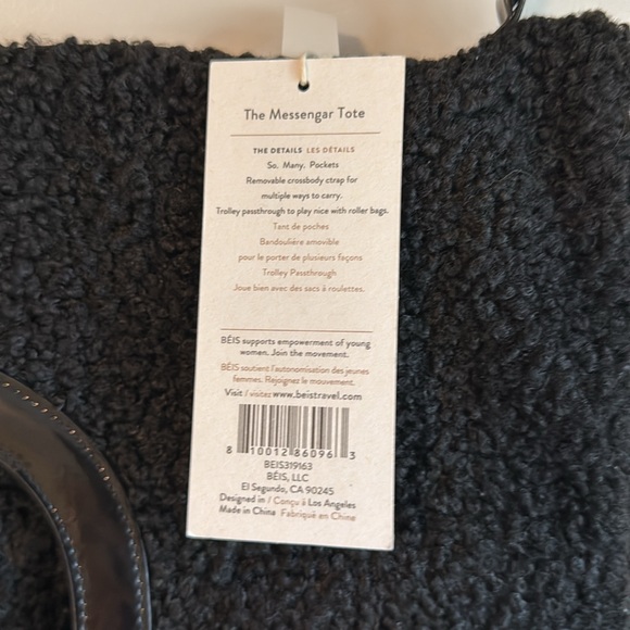 Beis Black Sherpa Messenger Tote - New w/ tags - Picture 3 of 6
